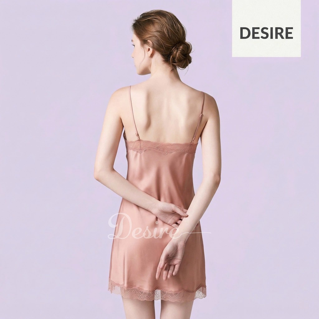 Desire Store, Váy ngủ lụa Đầm ngủ hai dây lụa kèm chip phối ren gợi cảm sexy VN-169 image 7 of 30