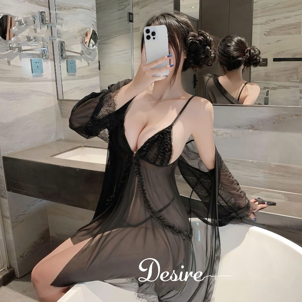 Desire Store, Set Váy Ngủ Voan Mỏng Phối Ren Nhún Bèo Sang Chảnh - Váy Ngủ Gợi Cảm Cao Cấp DESIRE B185 image 3 of 16