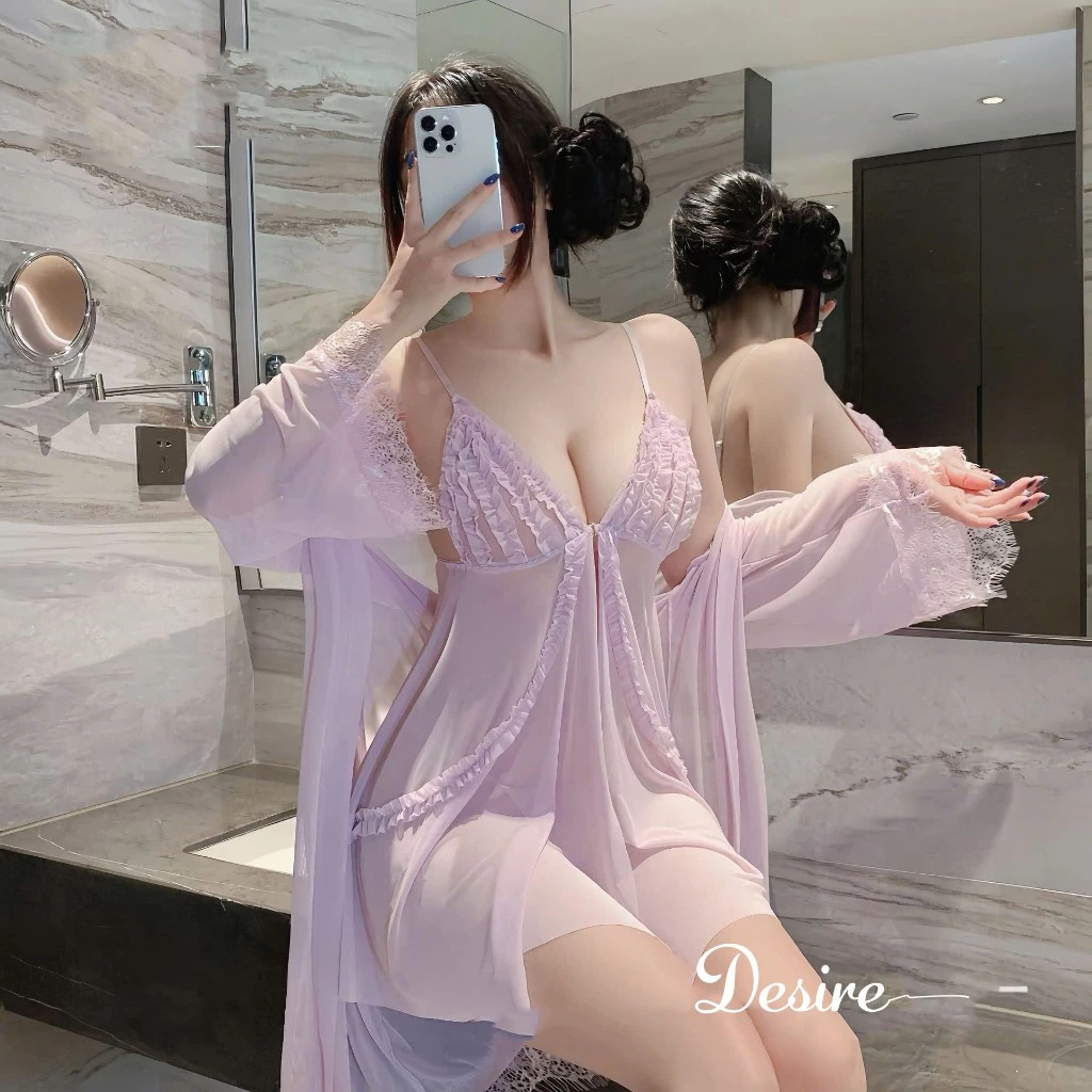 Desire Store, Set Váy Ngủ Voan Mỏng Phối Ren Nhún Bèo Sang Chảnh - Váy Ngủ Gợi Cảm Cao Cấp DESIRE B185 image 7 of 16