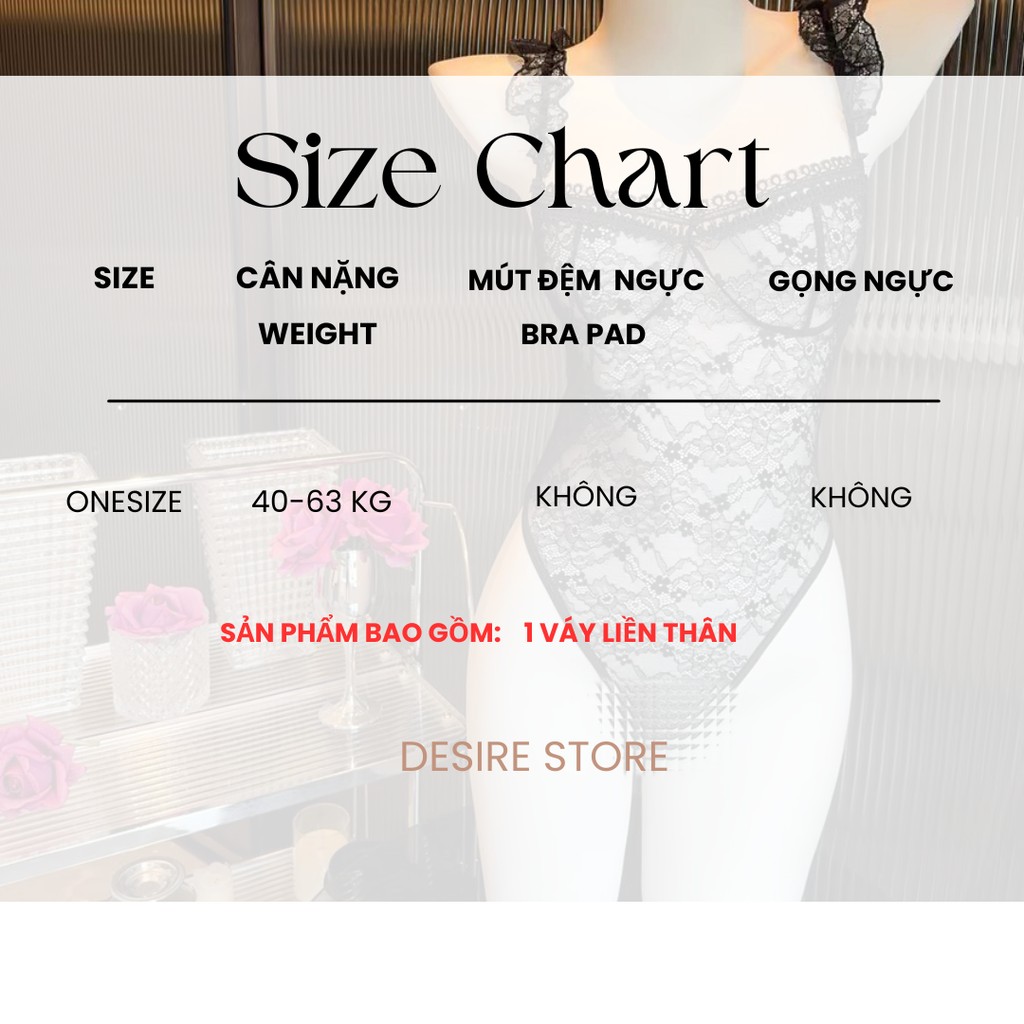 Desire Store, Váy ngủ ren liền thân cánh tiên chéo lưng quần xẻ đáy Bodysuit ren DESIRE VN-8662-1 image 7 of 9
