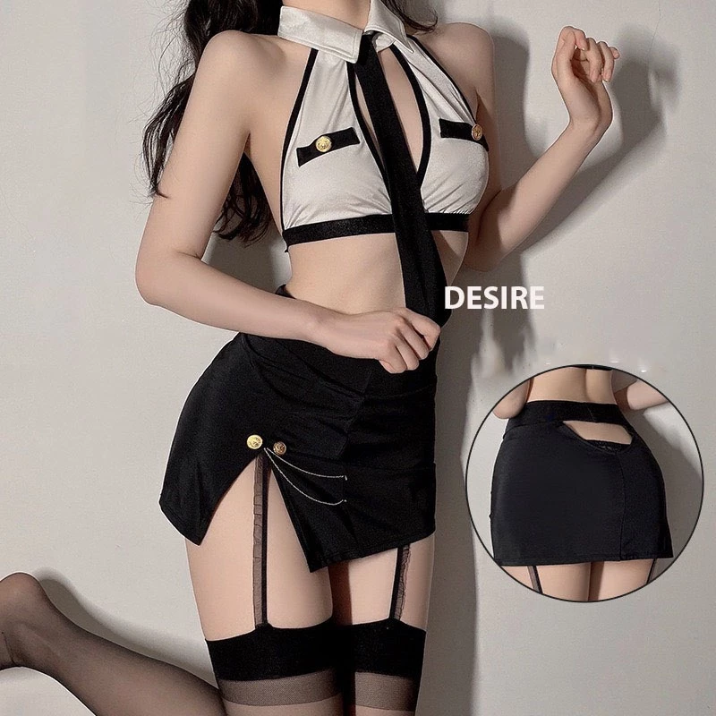 Desire Store, Bộ đồ ngủ cosplay hoá trang Cô thư ký cảnh sát gợi cảm sexy hàng chính hãng GUIRUO QC loại 1 DESIRE VN-1585 - Set cơ bản + tất 09 image 8 of 9