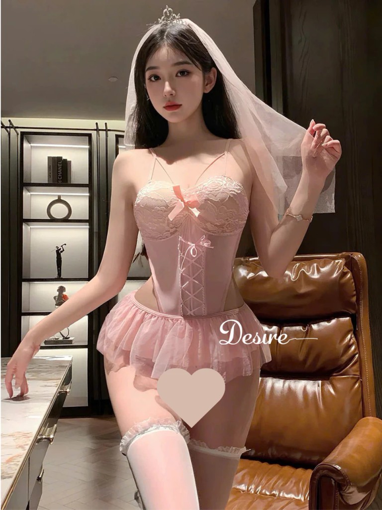 Desire Store, Váy Ngủ Cosplay Cô Dâu Sexy - Bodysuit Ren Khoét Eo Kèm Khăn Voan Vương Miện Cao Cấp DESIRE VN-6606-1 image 4 of 11