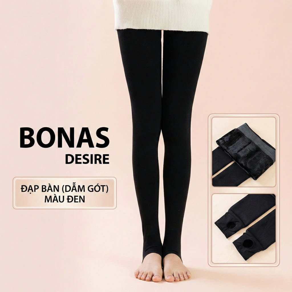 Desire Store, Quần Tất Nữ Dày Lót Lông Mềm Mại Ấm Áp Chính Hãng Bonas KW002 - Phù Hợp Mùa Đông - Đen hở gót 200g image 13 of 17