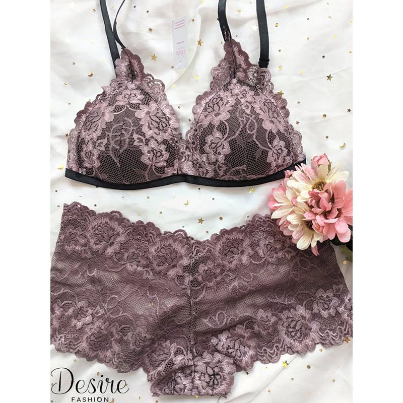 Desire Store, Đồ lót ren Bralette nguyên bộ quần và áo (Áo mút mòng và Quần lót đùi) BB-0030 - Tím, L image 8 of 8