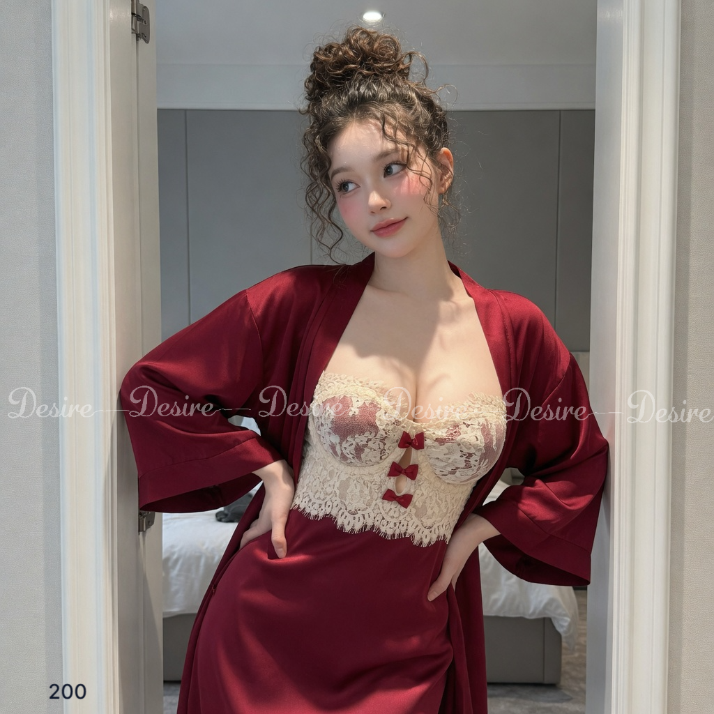 Desire Store, Váy ngủ nữ lụa phối ren hoa phong cách hai dây phối sexy gợi cảm VN200 image 2 of 19