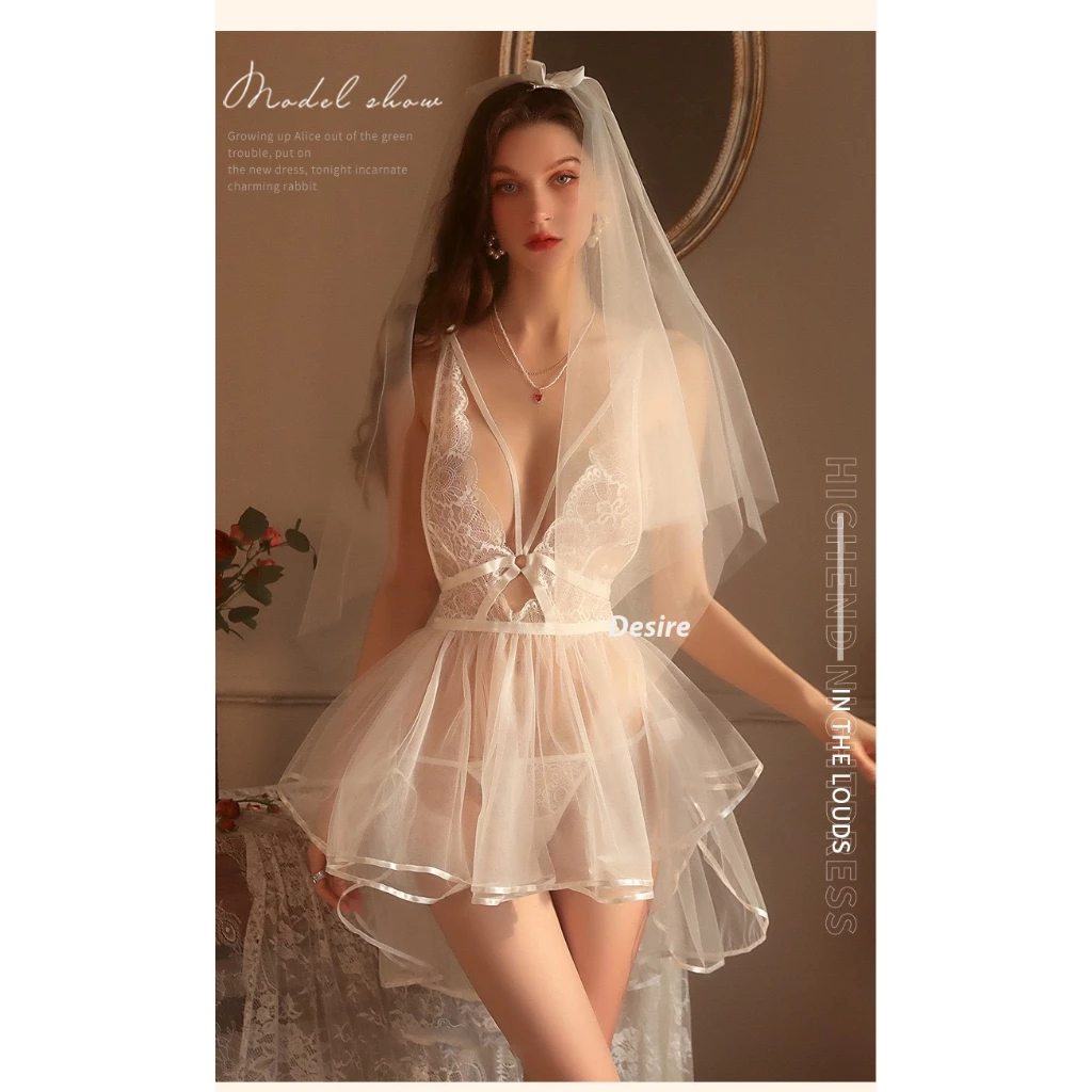 Desire Store, Váy Ngủ Ren Cô dâu Bride dáng phồng xoè Gợi Cảm Desire VN-8457 - Trắng, Freesize (40-62kg) image 10 of 11