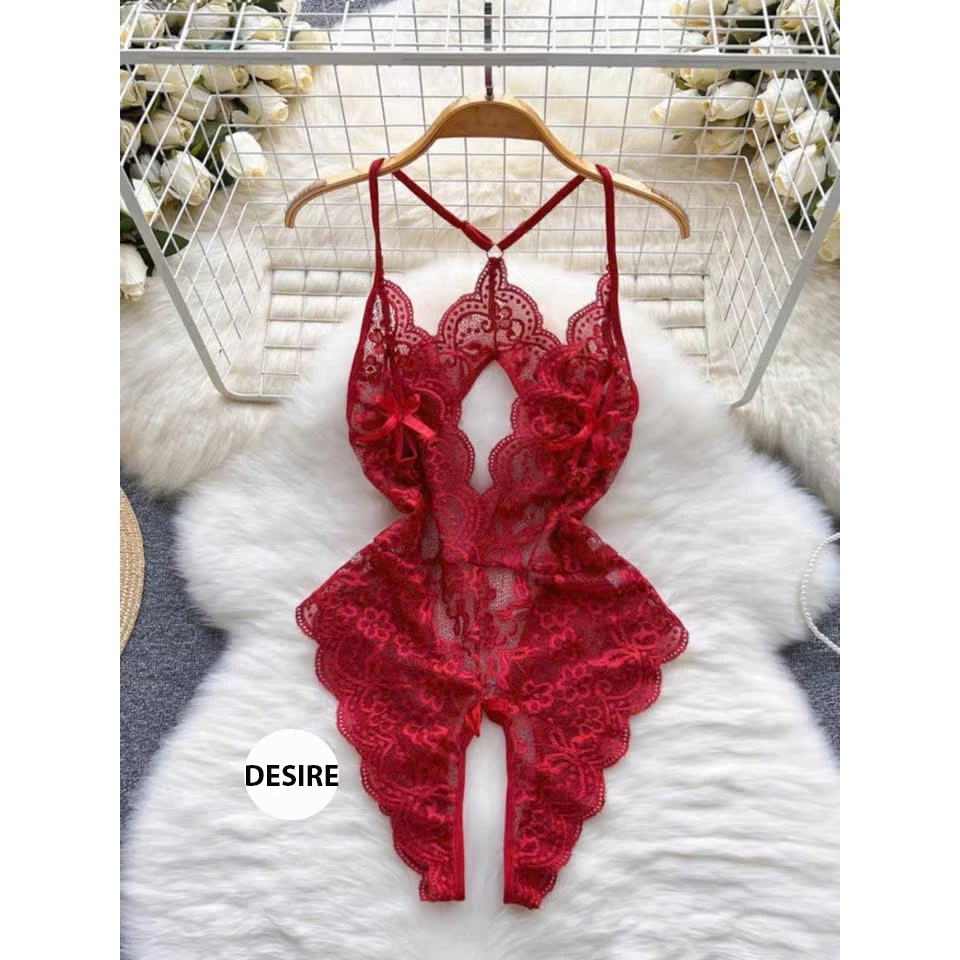 Desire Store, Bodysuit ren Jumpsuit ren váy ren xuyên thấu gợi cảm sexy DESIRE VN-8413 - Đỏ, XL(60-75) image 12 of 14
