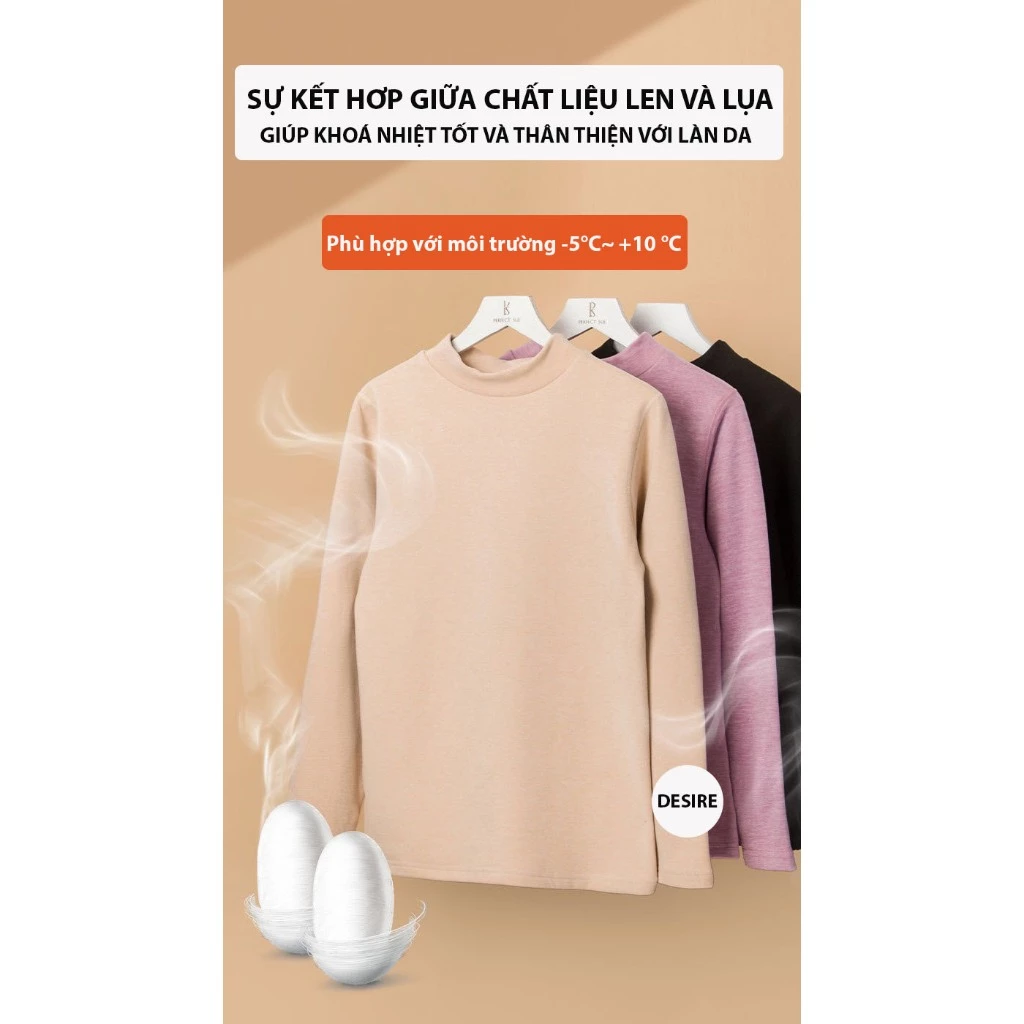 Desire Store, Bộ Giữ Nhiệt Nữ Cổ Cao Dày Ấm Áp Vải Nhung Lót Len Cashmere AGN-003 image 7 of 11
