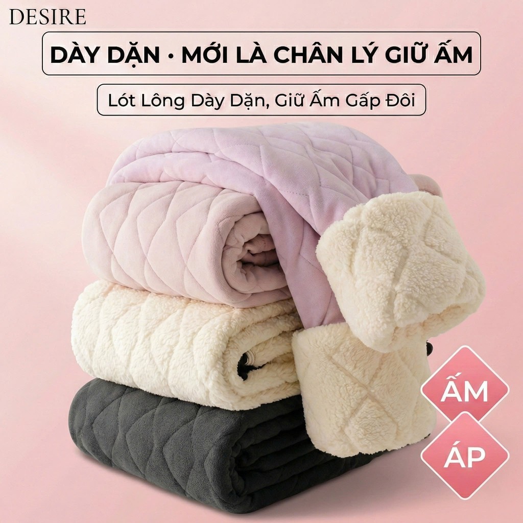 Desire Store, Quần legging lưng cao lót lông cừu dày nhung mịn giữ nhiệt mùa đông ấm áp định hình dáng QGN-9134-1 image 6 of 12