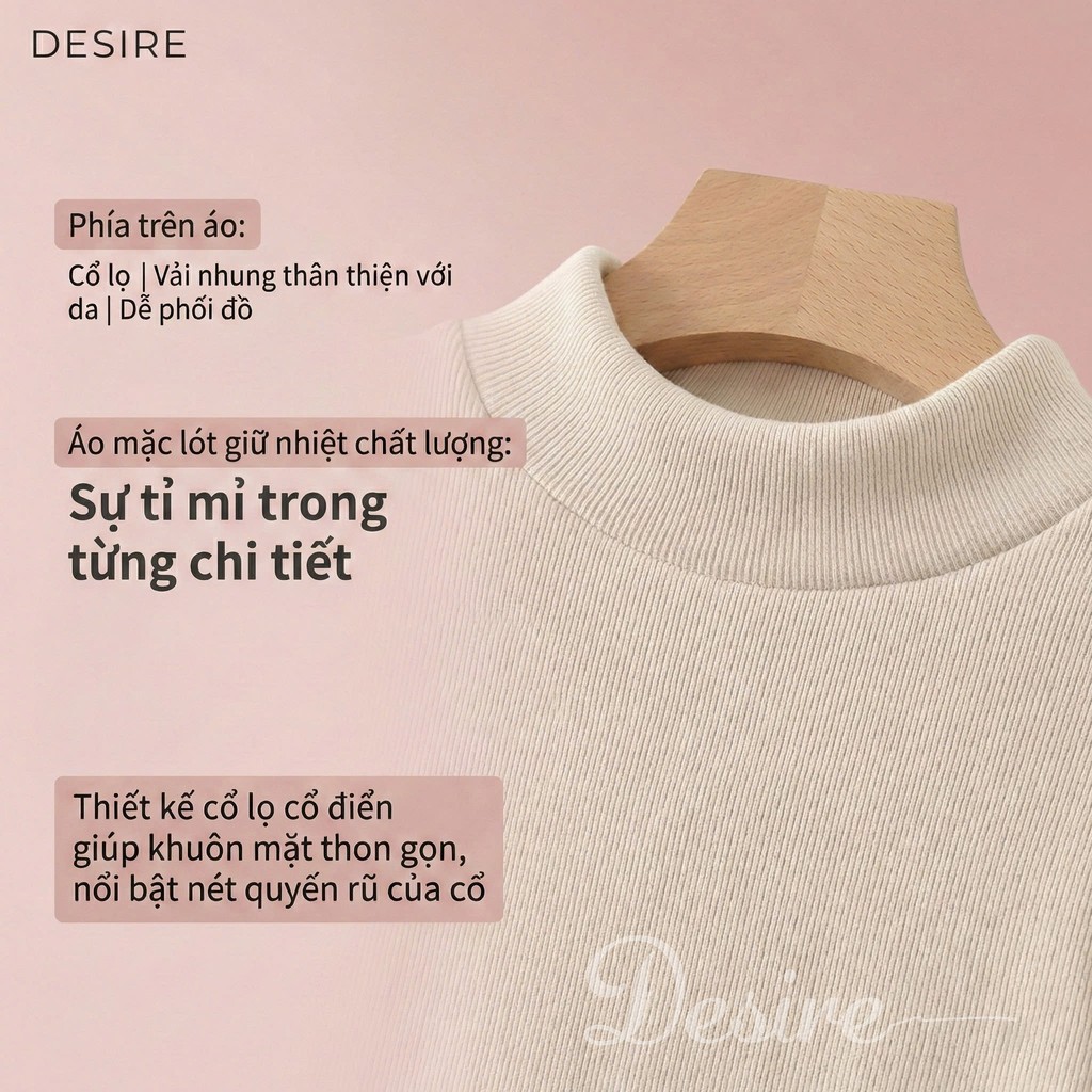 Desire Store, Áo cổ lọ chất Nhung len tăm lót lông cừu dày giữ nhiệt mùa đông ấm áp DESIRE H331 image 3 of 16
