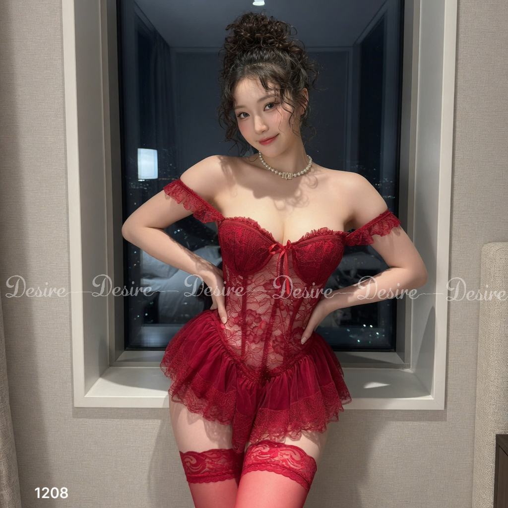 Desire Store, Váy ngủ tiểu thư - Đầm ngủ hoa nhí hai dây corset có mút ngưc kèm chip và đai sexy, gợi cảm DESIRE 1208 (Floral Corset-Style Nightdress with Padded Cups, Matching Panties, and Sexy Garter Belt DESIRE 1208) image 32 of 42
