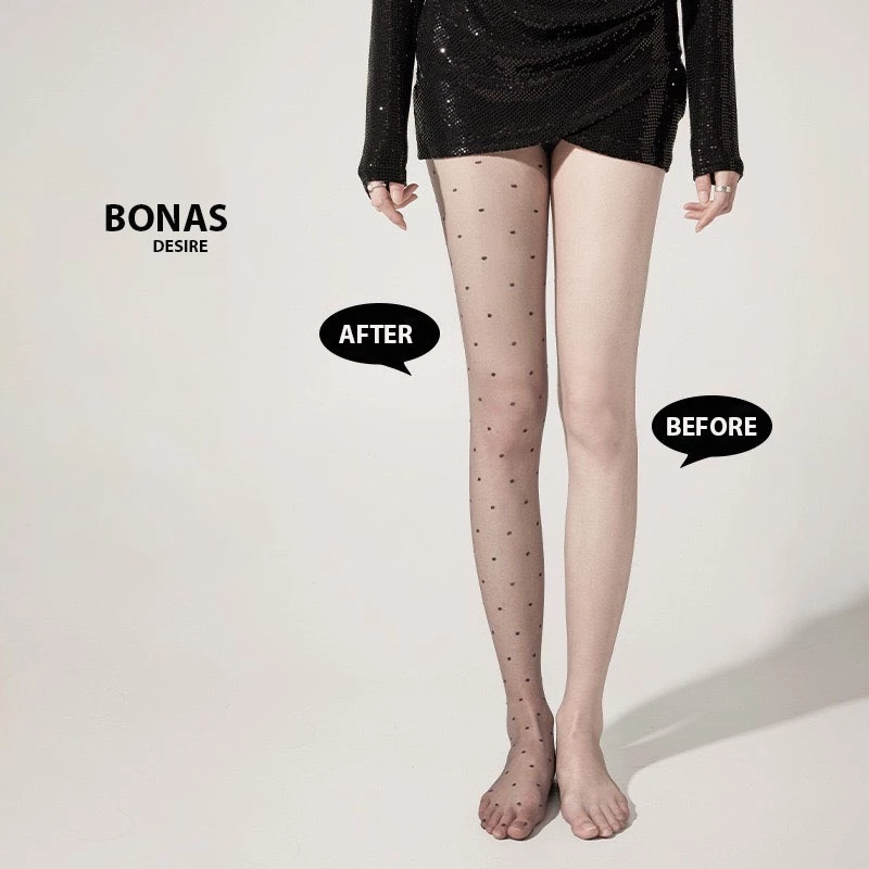 Desire Store, Tất quần màu đen 15D chấm tròn trái tim  BONAS CHÍNH HÃNG thon gọn chân chống tĩnh điện T-006 image 8 of 11