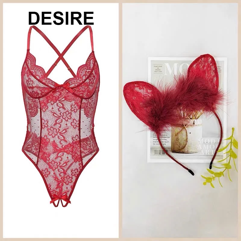 Desire Store, Bộ đồ ngủ liền thân bodysuit xẻ đáy và mông sau gợi cảm QC loại 1 VN-8797-1 - Đỏ + Bờm image 13 of 13
