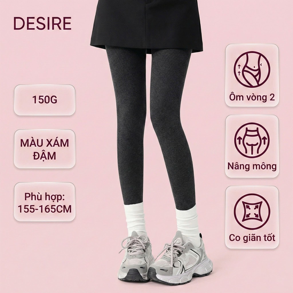 Desire Store, Quần Tất Legging Len Tăm Nữ Cao Cấp Giữ Nhiệt, Có Đế Chống Trơn Trượt, Chất Len Dày Dặn Co Giãn 4 Chiều KF7029 - Màu xám đậm, Freesize (40-60kg) image 13 of 16