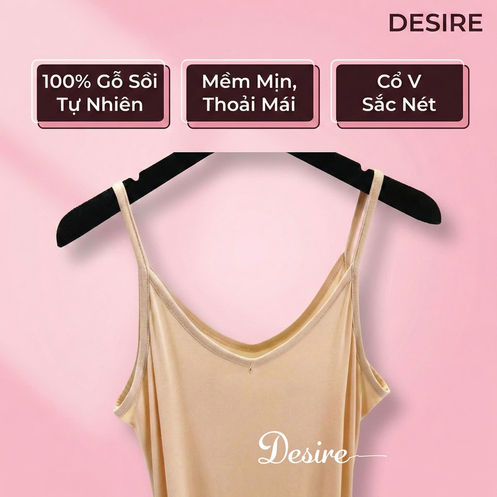 Desire Store, Váy hai dây mặc lót cổ V thun Modal (gỗ sồi) mềm mịn  đầm hai dây mặc lót dáng ôm BTM-1009 image 9 of 34