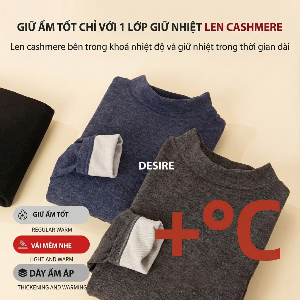 Desire Store, Đồ bộ giữ nhiệt nam lót Len Cashmere cổ tròn ấm áp mùa đông cao cấp siêu nhẹ DGN-02 image 2 of 19