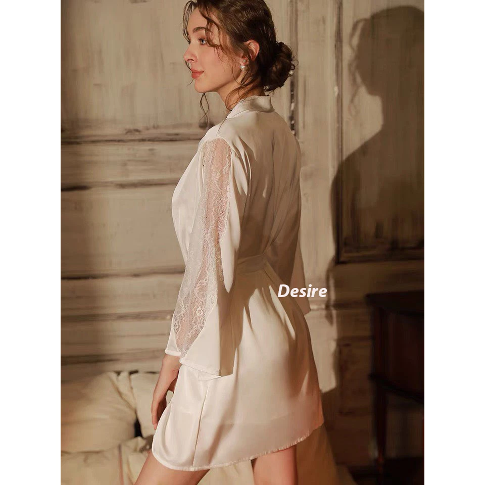 Desire Store, Áo choàng ngủ lụa choàng cô dâu Bride phối ren cực quyến rũ VN-780 image 6 of 12