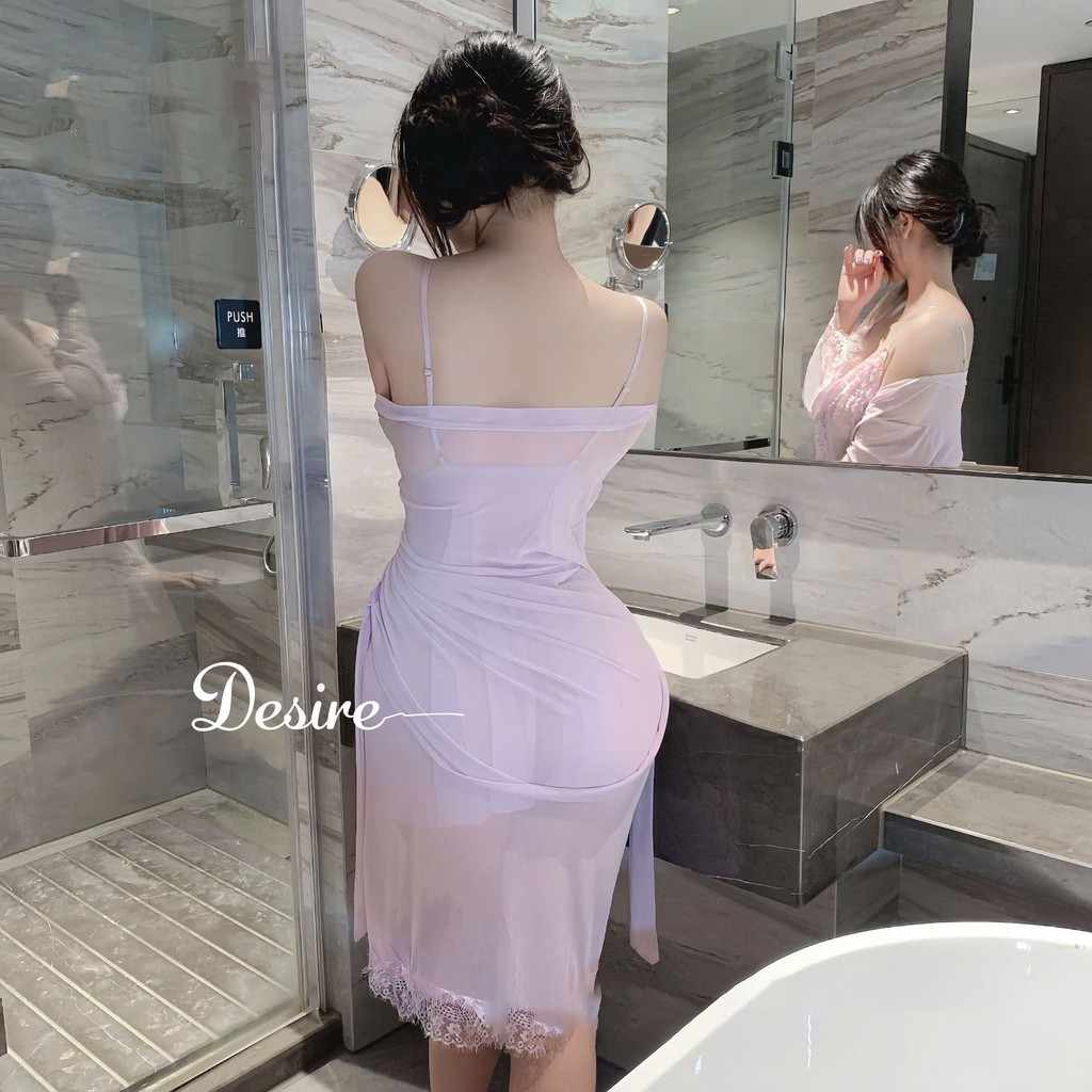Desire Store, Set Váy Ngủ Voan Mỏng Phối Ren Nhún Bèo Sang Chảnh - Váy Ngủ Gợi Cảm Cao Cấp DESIRE B185 image 9 of 16