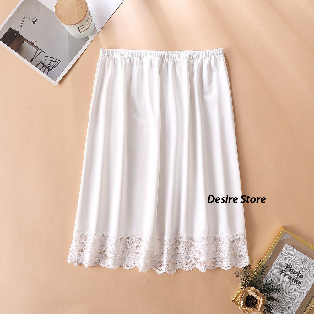 Desire Store, Chân Váy lót thun modal  (gỗ sồi) dáng xòe rộng thoải mái - Chân váy mặc lót thun mịn mát Desire VN-064 - Trắng 50cm viền ren, M: 40~52kg image 11 of 27