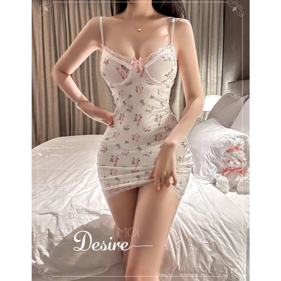 Desire Store, Váy ngủ hai dây thun ôm sát gợi cảm họa tiết hoa nhí phối ren - Đầm ngủ sexy dáng ngắn co giãn tôn dáng DESIRE 8898 image 3 of 12