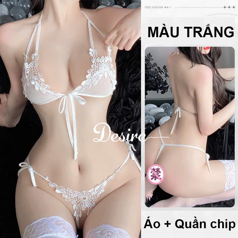 Desire Store, Bộ đồ lót ren cột dây ren xuyên thấu phong cách nữ tính quyến rũ DESIRE VN-2056 - Bộ trắng, Bigsize 60-75kg image 10 of 10