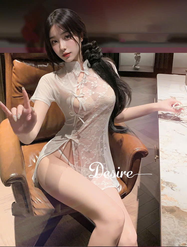 Desire Store, Váy Ngủ Sườn Xám Cách Tân Xuyên Thấu - Đầm Ngủ Ren Xẻ Tà Cao Cấp Quyến Rũ Kèm Quần DESIRE ZY6232 image 6 of 10
