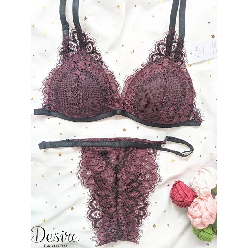 Desire Store, Đồ lót Bralette nguyên bộ quần và áo (Áo mút mòng và Quần lọt khe) BB-0020 - Đỏ sẫm, Freesize image 13 of 18