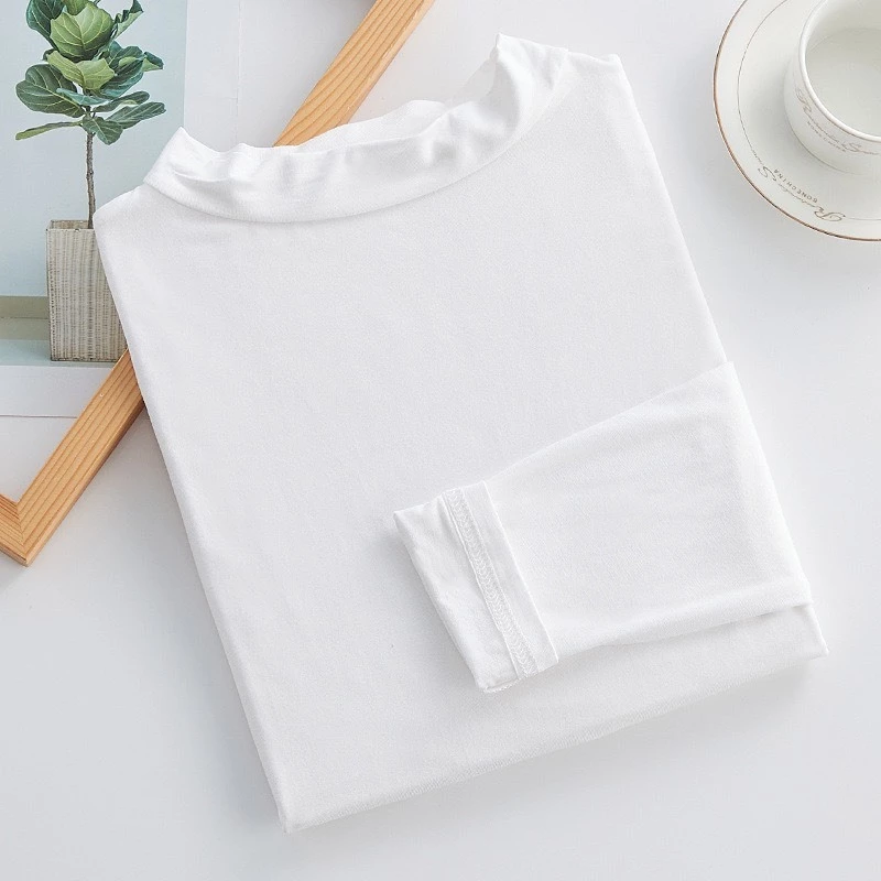 Desire Store, Áo thun dài tay cổ lọ chất thun cotton lạnh phong cách thu đông 2023 AN-02 - Trắng cổ lửng, L 52-59kg image 13 of 17