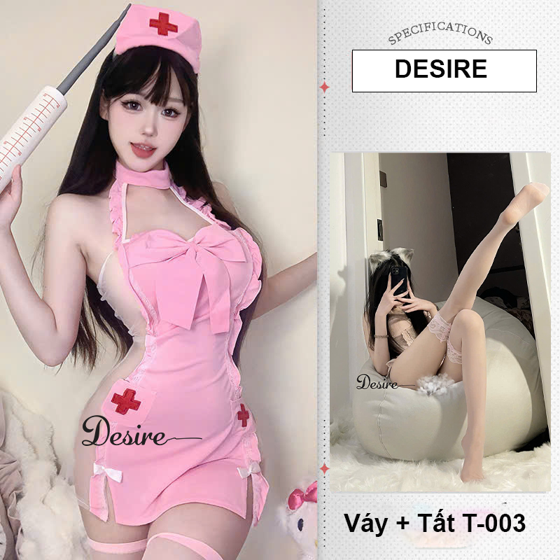 Desire Store, Váy ngủ Cosplay Cô Y Tá gợi cảm chất liệu thun đầy đủ phụ kiện DESIRE VN-2501 - Hồng + Tất T-03 Hồng, XXL (60-75kg) image 11 of 11