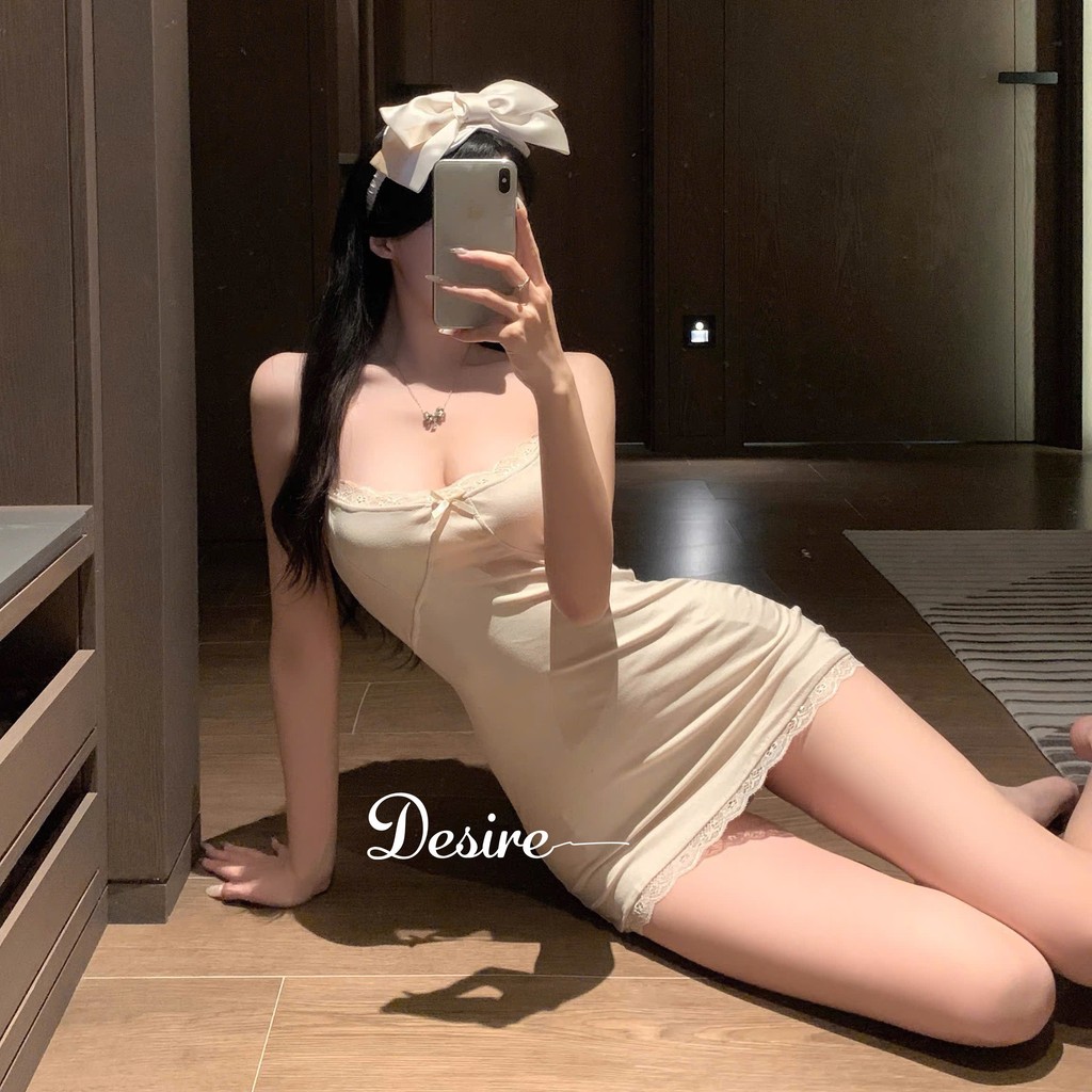 Desire Store, Váy Ngủ Thun Hai Dây Basic Có Mút Đệm Ngực - Váy Ngủ Mặc Nhà Cao cấp DESIRE B88 - Vàng mỡ gà, Freesize (40-62Kg) image 17 of 18