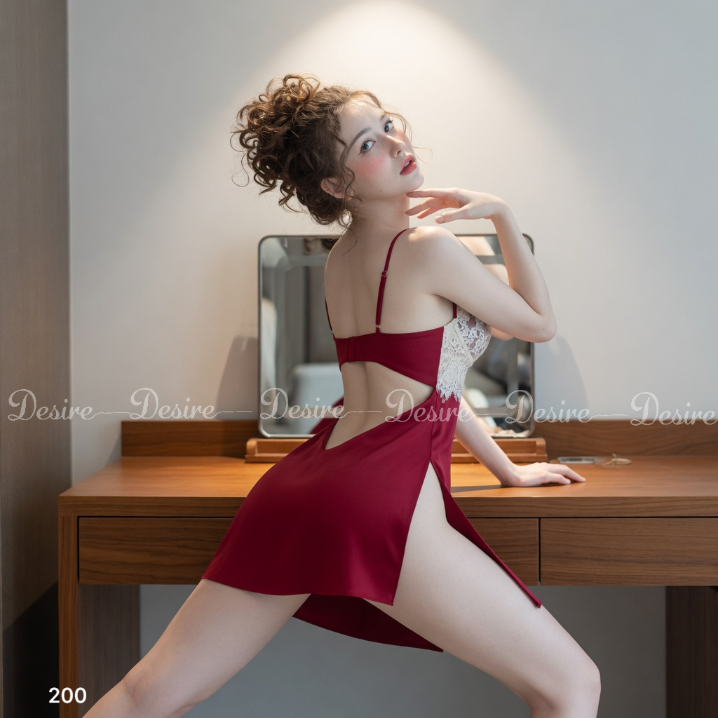 Desire Store, Váy ngủ nữ lụa phối ren hoa phong cách hai dây phối sexy gợi cảm VN200 image 5 of 19