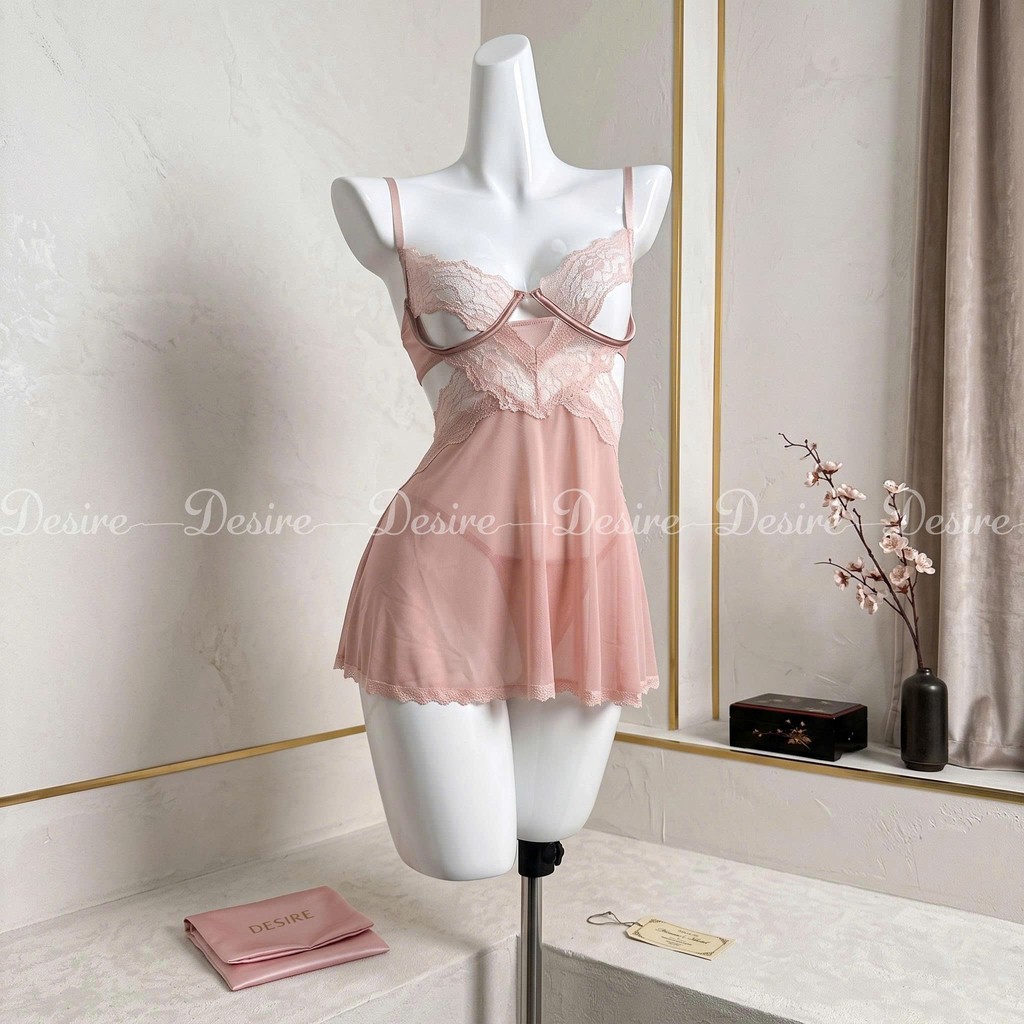 Desire Store, Set váy ngủ ren sexy tôn vòng 1 cut out lưng gợi cảm kèm chip DESIRE VN-8633-1 image 3 of 13