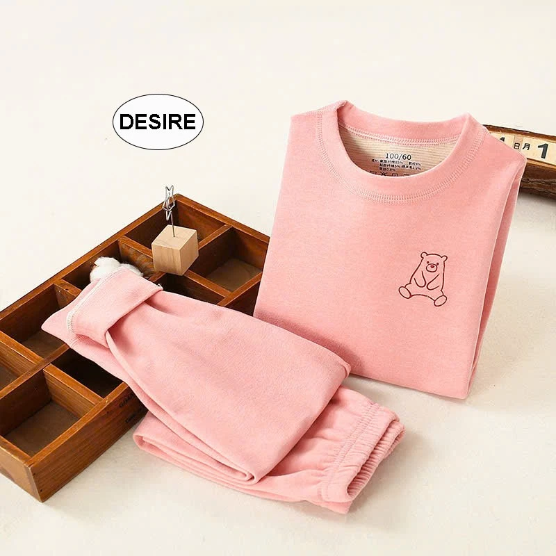 Desire Store, Đồ bộ giữ nhiệt trẻ em cổ tròn chất liệu vải nhung lót Len Cashmere siêu nhẹ mềm mại ấm áp DGN-005 - Hồng cổ tròn, 140 (28-35kg) image 12 of 12