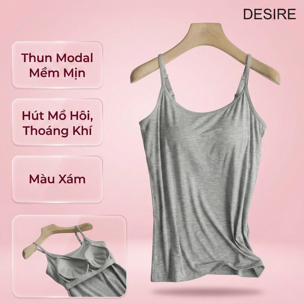 Desire Store, Áo lót hai dây thun Vicose hàng loại 1 cao cấp kèm mút ngực thông hơi A2010 - Xám, XXL(64-75kg) image 14 of 18
