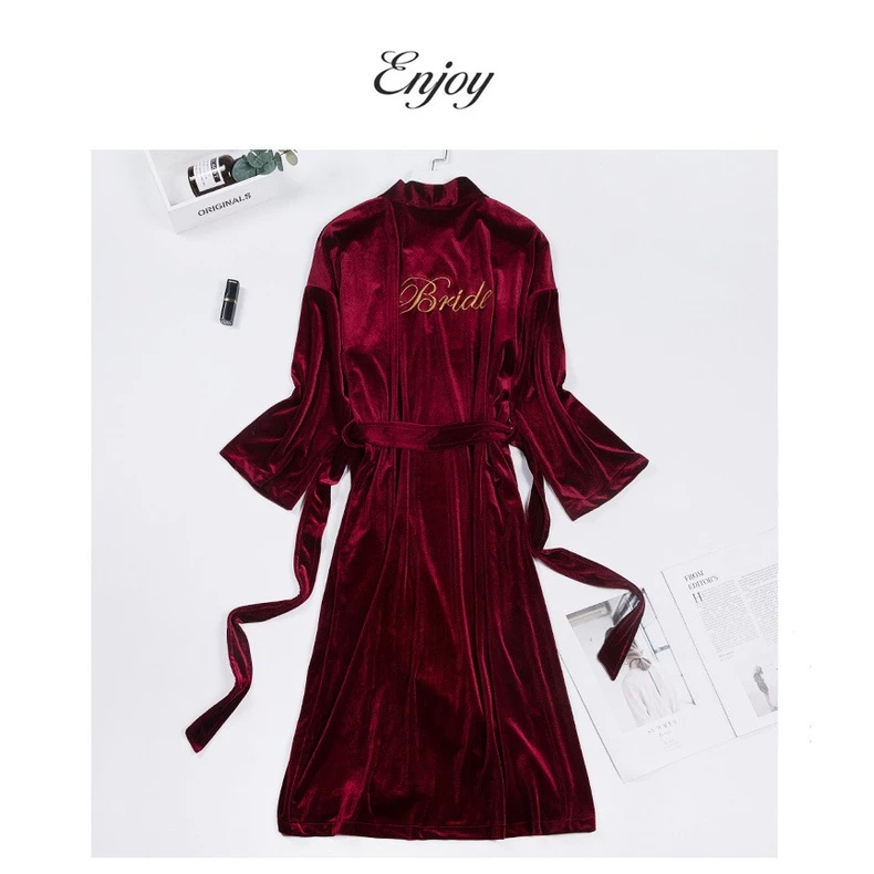 Desire Store, Áo choàng nhung đỏ đô cao cấp thêu chữ Bride VNN-0079 image 2 of 9