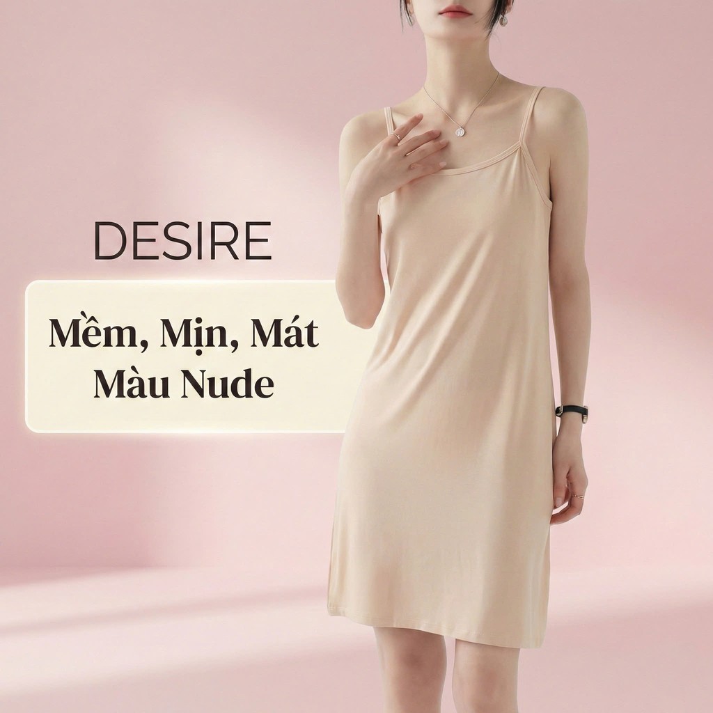 Desire Store, Váy hai dây Váy mặc lót chất thun modal (Gỗ sồi) dáng ôm body cổ ngang có TĂNG ĐƠ điều chỉnh DESIRE VN-062 - Nude dài 100cm, XXL image 25 of 33