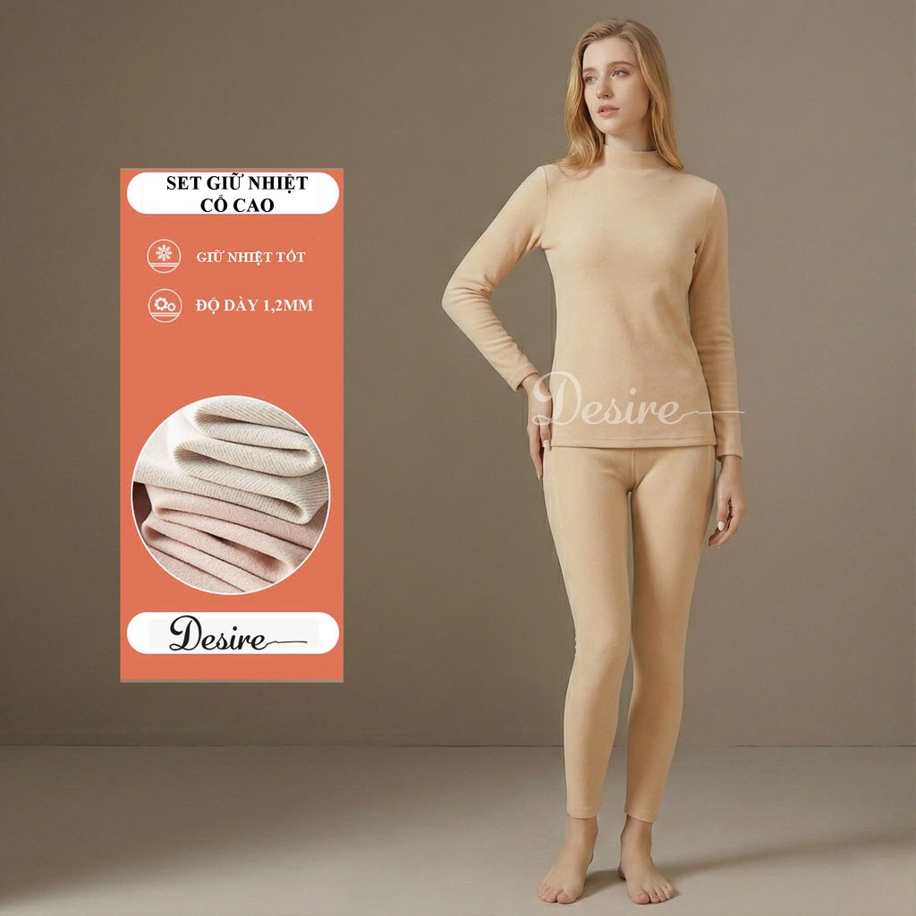 Desire Store, Đồ bộ giữ nhiệt nữ giới mùa đông siêu nhẹ ấm áp vải Nhung lót Len Cashmere không đường viền AGN-002 - Màu da dày cổ cao, M (35-48 KG) image 20 of 23