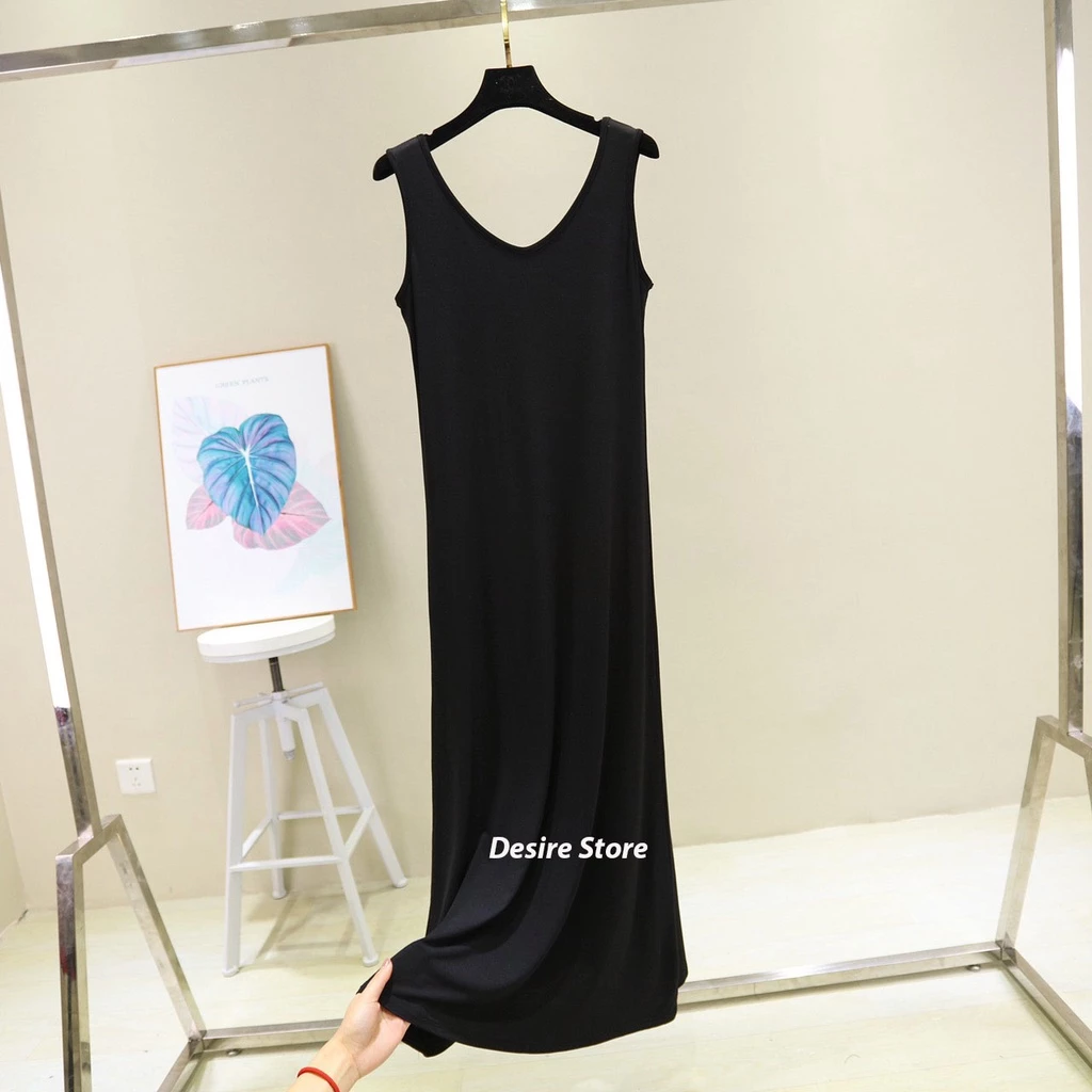 Desire Store, Đầm thun sát nách vải modal (Gỗ sồi) dáng ôm cổ tim mịn mát mùa hè BTM-1012 - Đen 114cm, L ( 49-55 KG) image 17 of 18