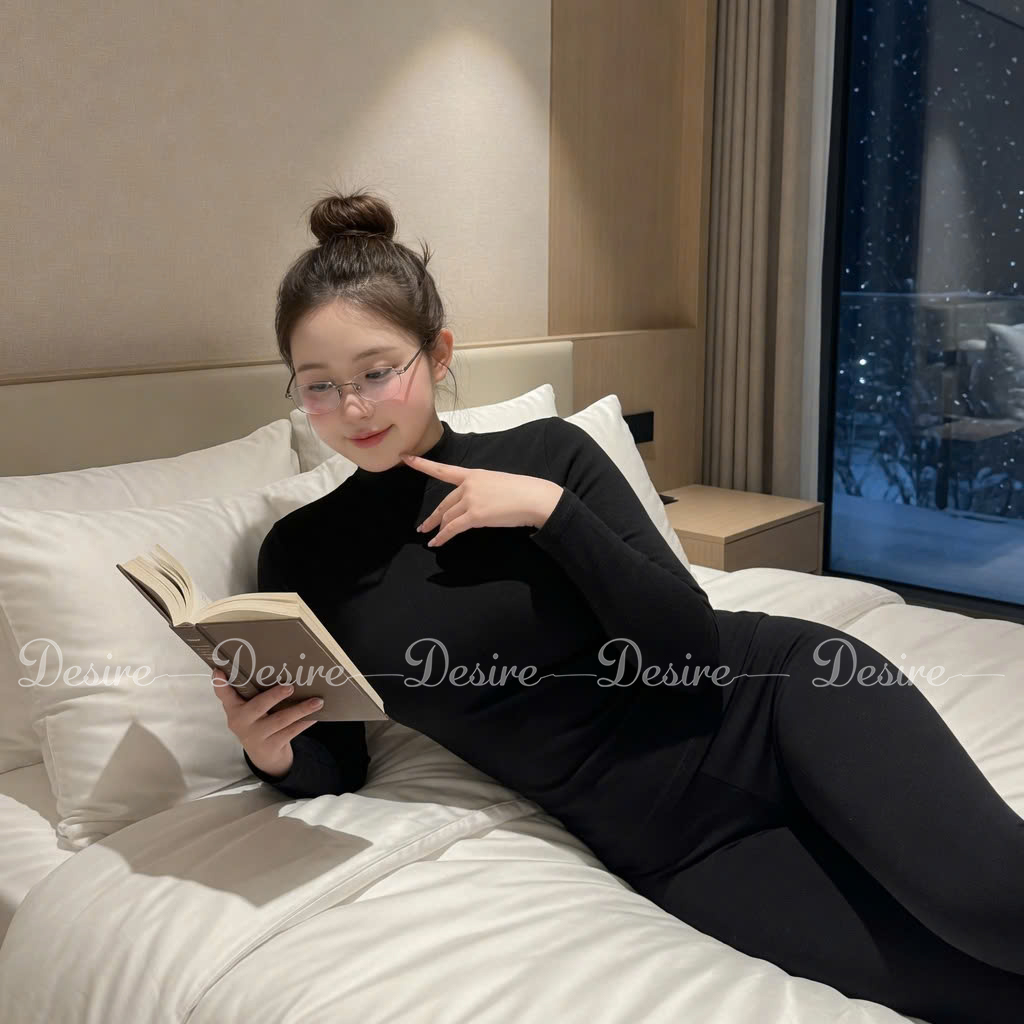 Desire Store, Bộ Giữ Nhiệt Nữ Cổ Cao Dày Ấm Áp Vải Nhung Lót Len Cashmere AGN-003 (Women's Thick, Warm High-Neck Thermal Set – Velvet Fabric with Cashmere-Blend Lining AGN-003) image 24 of 35