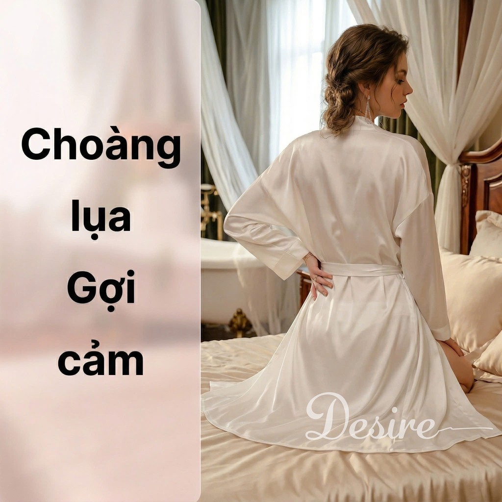 Desire Store, Áo choàng ngủ lụa tay ống rộng cao cấp Áo choàng cô dâu gợi cảm Bride hàng loại 1 VN-84301 image 5 of 13