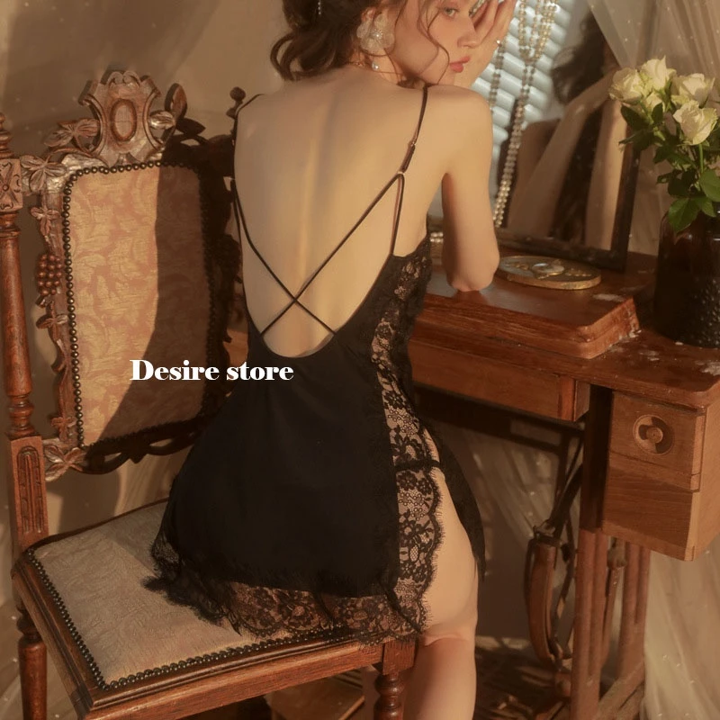Desire Store, Váy ngủ thun 2 dây phối ren hoa xẻ tà gợi cảm Desire VN-8487 image 8 of 10