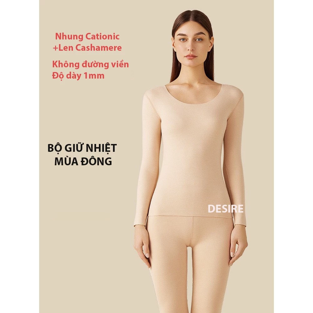 Desire Store, Đồ bộ giữ nhiệt nữ giới mùa đông siêu nhẹ ấm áp vải Nhung lót Len Cashmere không đường viền AGN-002 - Màu Da ko viền, 3XL (70-80 KG) image 18 of 23