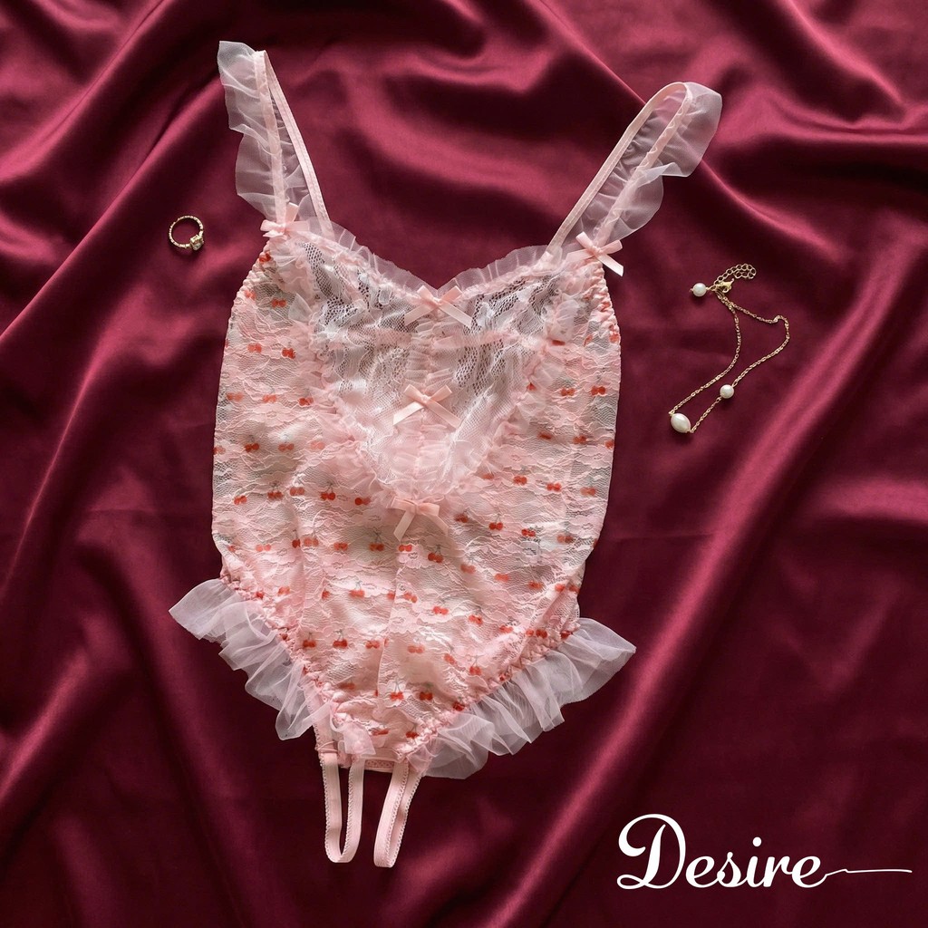 Desire Store, Bodysuit Ren Hoa Nhí Phối Nơ Phong Cách Tiểu Thư Ngọt Ngào - Váy Ngủ Liền Thân Sexy DESIRE VN-1336-1 image 9 of 11