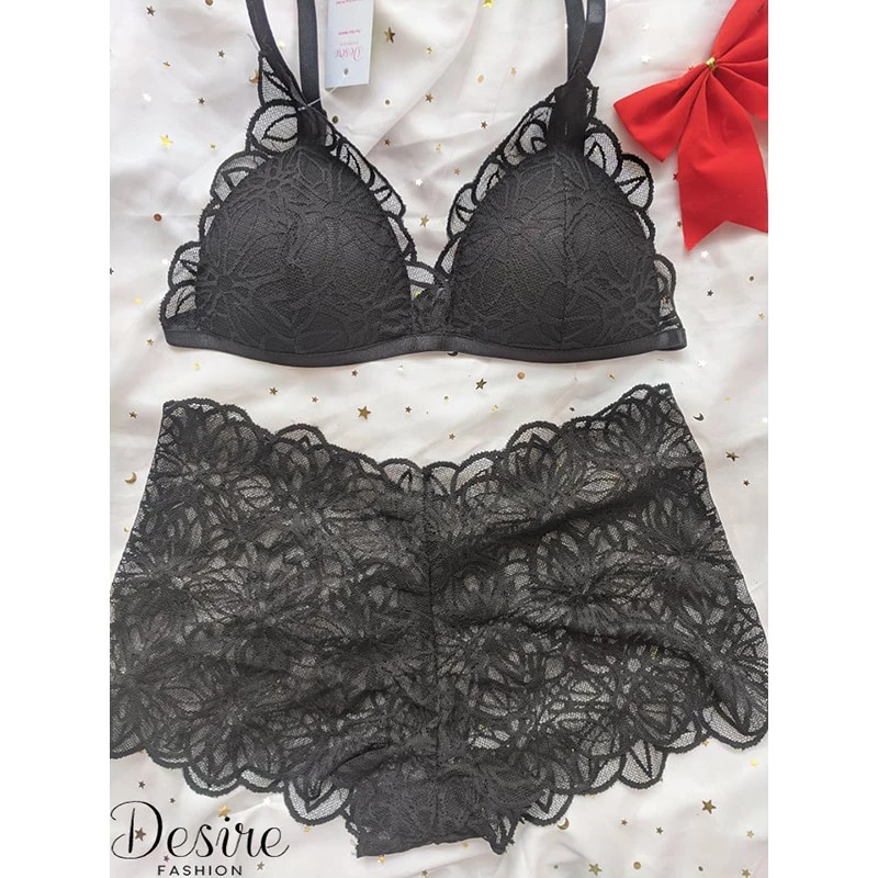 Desire Store, Đồ lót ren Bralette nguyên bộ quần và áo (Áo mút mòng và Quần lót đùi) BB-0030 - Đen, L image 7 of 8