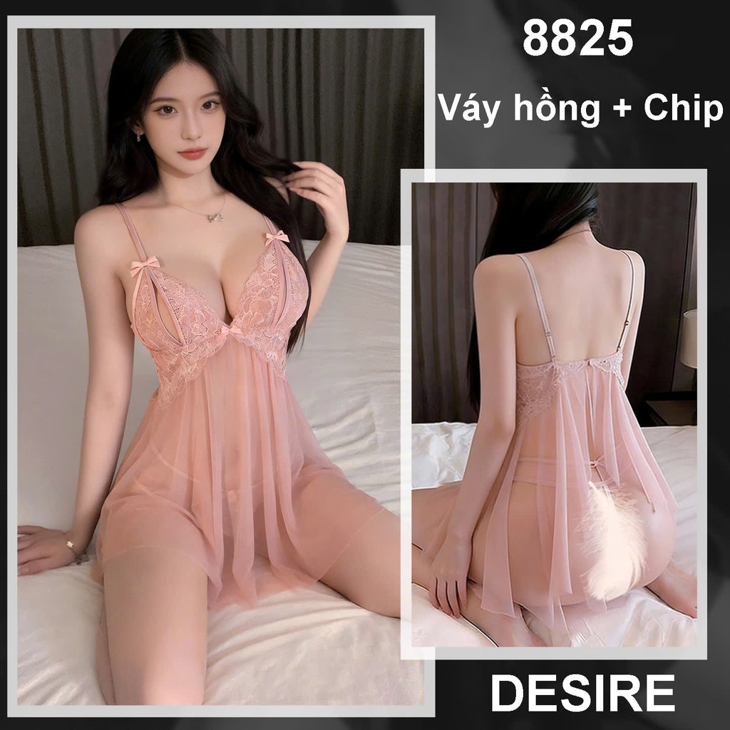 Desire Store, [8825] Váy ngủ ren xuyên thấu xẻ tà kèm chip gợi cảm - Váy ngủ sexy HÀNG QC LOẠI 1 DESIRE - Váy hồng image 11 of 11