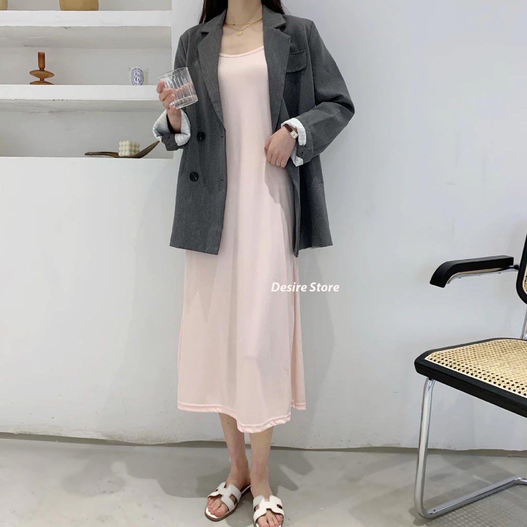 Desire Store, Đầm hai dây thun dáng suông - Váy mặc lót thun cotton polyester dáng suông mịn mát mùa hè VN-020 image 3 of 36