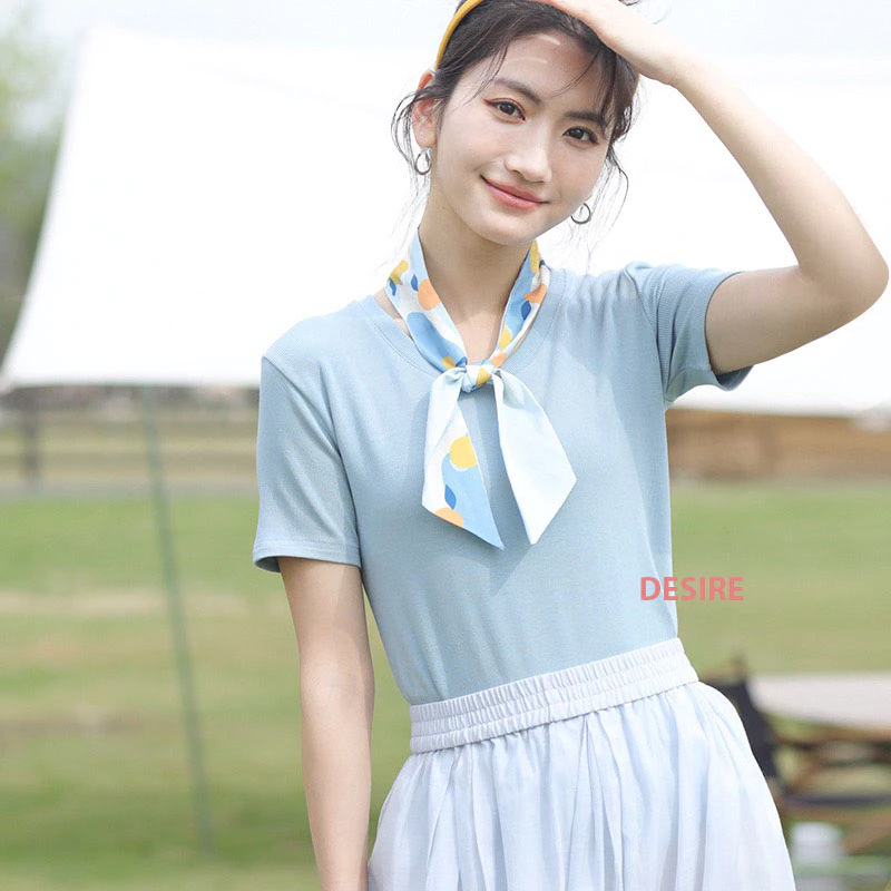 Desire Store, Áo thun nữ trơn ngắn tay thun gân DESIRE loại đẹp cổ tròn mịn mát mùa hè AN-07 image 3 of 13