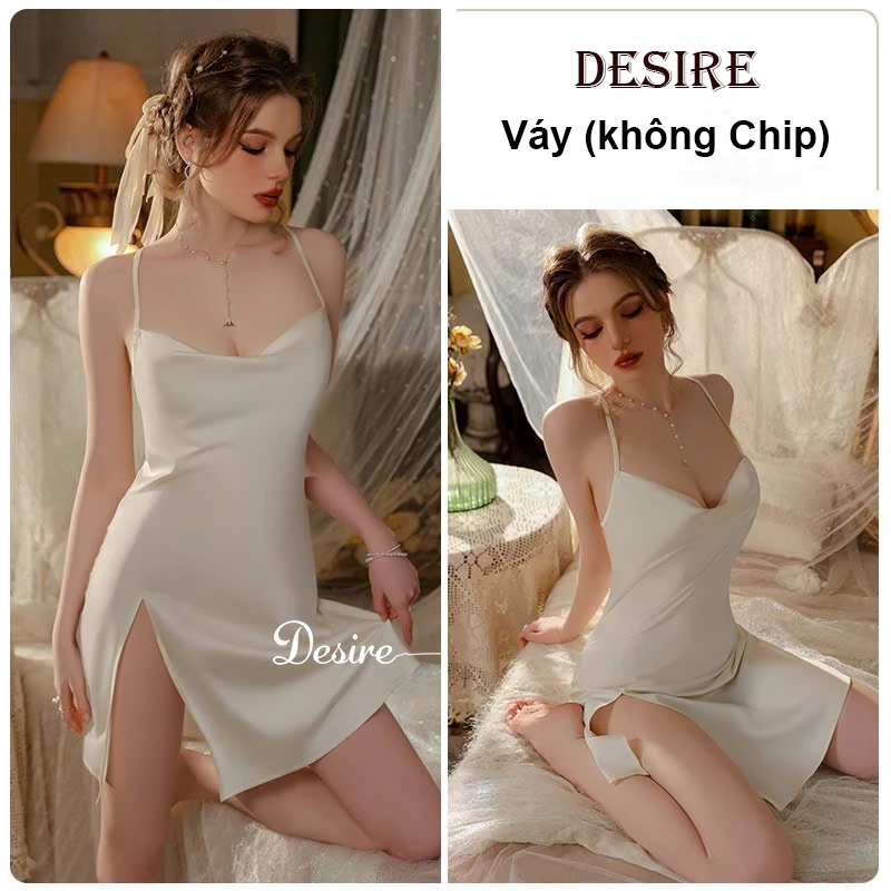 Desire Store, Váy ngủ lụa hai dây cổ đổ cột dây cao cấp chất lụa satin mềm mịn hàng chuẩn Guiruo DESIRE VN-3430 - Váy Kem Sữa, L image 8 of 11