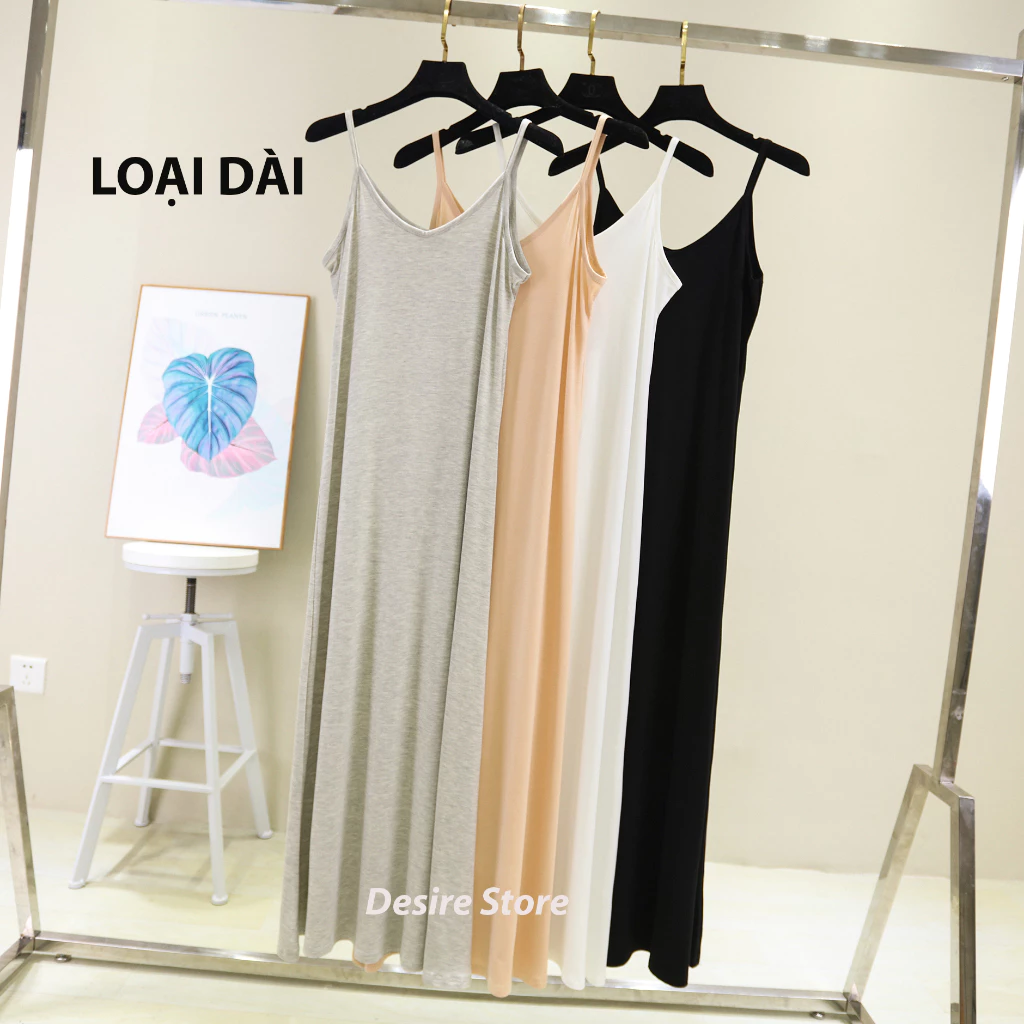 Desire Store, Váy hai dây mặc lót cổ V thun Modal (gỗ sồi) mềm mịn  đầm hai dây mặc lót dáng ôm BTM-1009 image 4 of 30