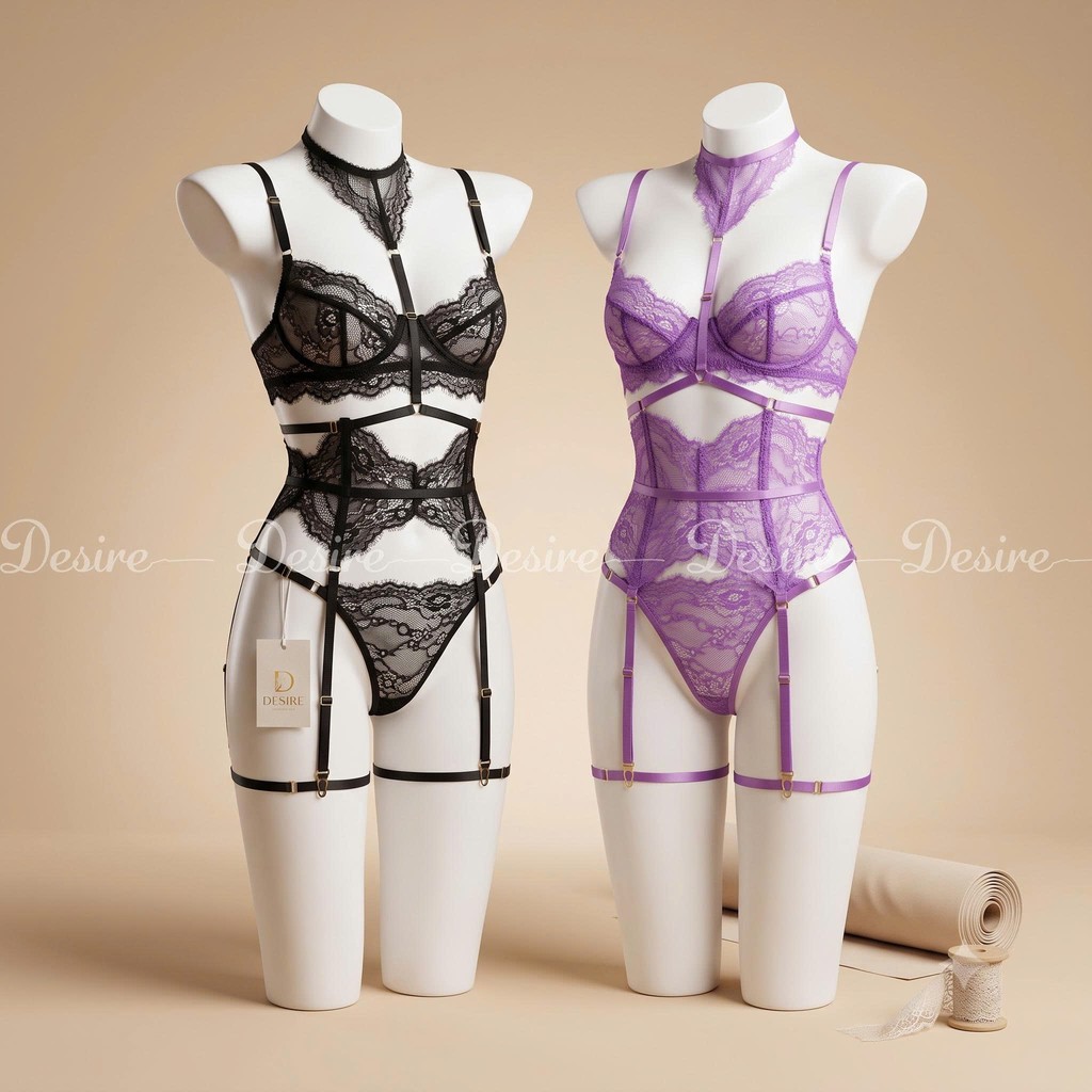 Desire Store, 6453 Bodysuit ren xuyên thấu thiết kế Corset có gọng sexy kèm đai đeo tất gợi cảm DESIRE image 8 of 20